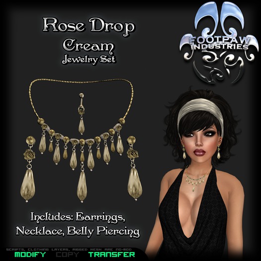 [FPI] Rose Drop Cream - A Stylish Jewelry Set with Necklace, Earrings & Belly Piercing