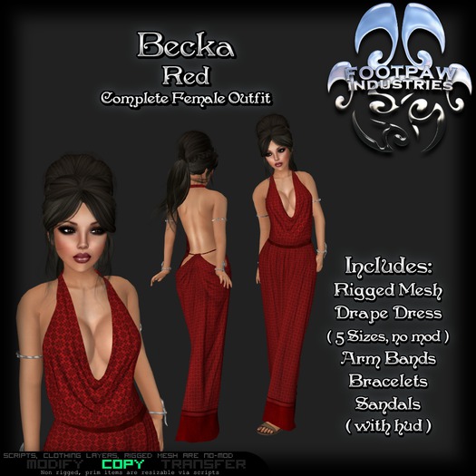 [FPI] Becka Red - Lovely Draped Dress Outfit with Arm Bands, Bracelets & Sandals