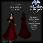 [FPI] Tricia BloodRed - Lovely High Collared Dress Outfit with Necklace, Earrings & Shoes