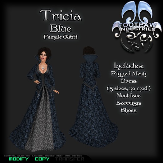 [FPI] Tricia Blue - Lovely High Collared Dress Outfit with Necklace, Earrings & Shoes