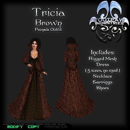 [FPI] Tricia Brown - Lovely High Collared Dress Outfit with Necklace, Earrings & Shoes