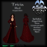 [FPI] Tricia Red - Lovely High Collared Dress Outfit with Necklace, Earrings & Shoes