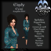 [FPI] Cindy Cyan- Blouse & Pants Outfit with Necklace, Earrings, Anklet & Shoes