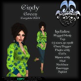 [FPI] Cindy Green- Blouse & Pants Outfit with Necklace, Earrings, Anklet & Shoes