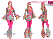 Full Perm Classic Rigged Female Retro 70s Tie-Dye Boho Hippie Outfit For Classic Avatars
