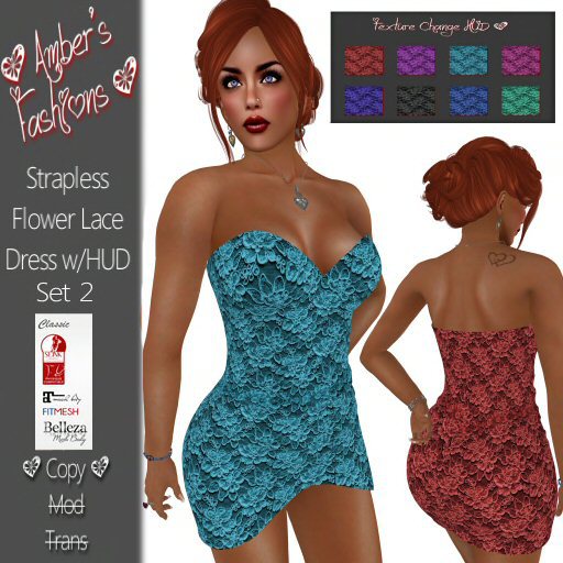 <3 A's Fashions <3 Strapless Flower Lace Dress w/HUD set 2