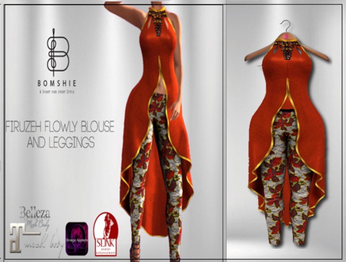 <*>B<*> Firuzeh Blood Orange Long Blouse W/ Leggings
