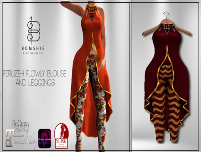 <*>B<*> Firuzeh Wine Long Blouse W/ Leggings