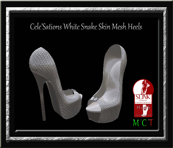 Cele'Sations White Snake Skin Mesh Heels High Slink