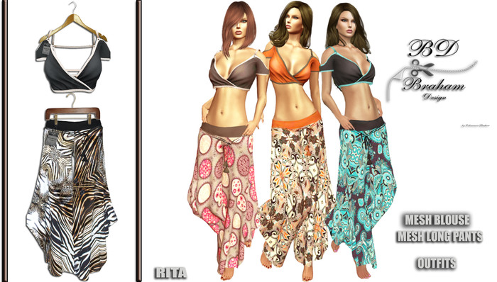 Braham Design Leopard Rita Long Pants Blouse Outfits Mesh