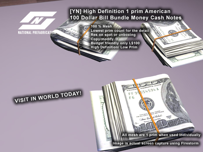 ![YN] 1 prim American 100 Dollar Bill Bundle Money Cash Notes