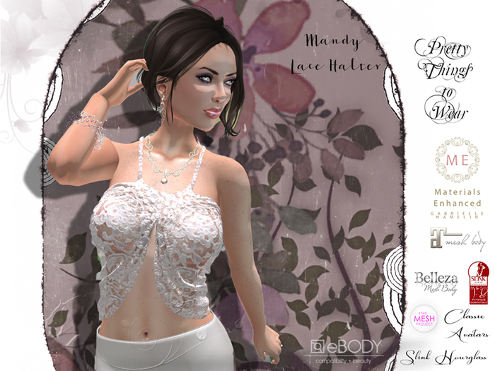 .::Pretty Things::. Mandy Lace Halter Silvered Cream