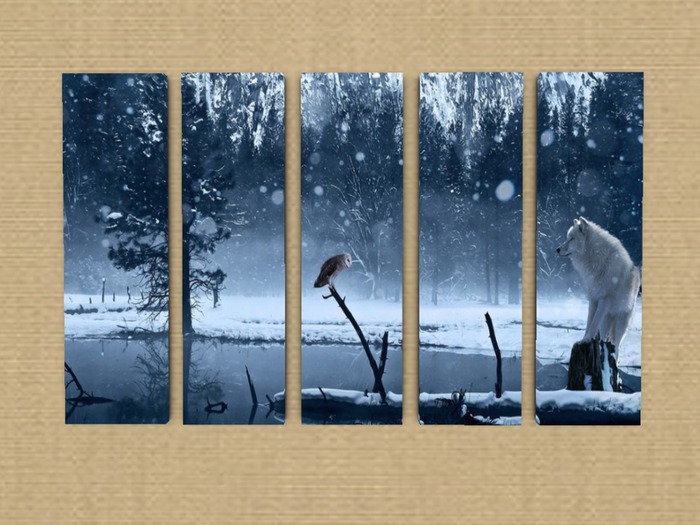 Snowy Lagoon Wolf Art Panels