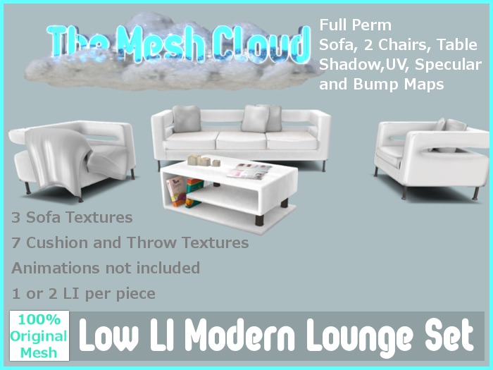 [TMC] Low LI Mesh Modern Lounge Set Sofa Chairs Table Full Perm