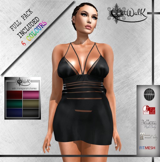 _CatWalk_  Satin Transparent Chemise FULL PACK