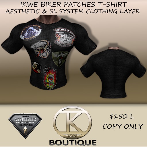 IKWE Muscle Tee w Biker Patches Black