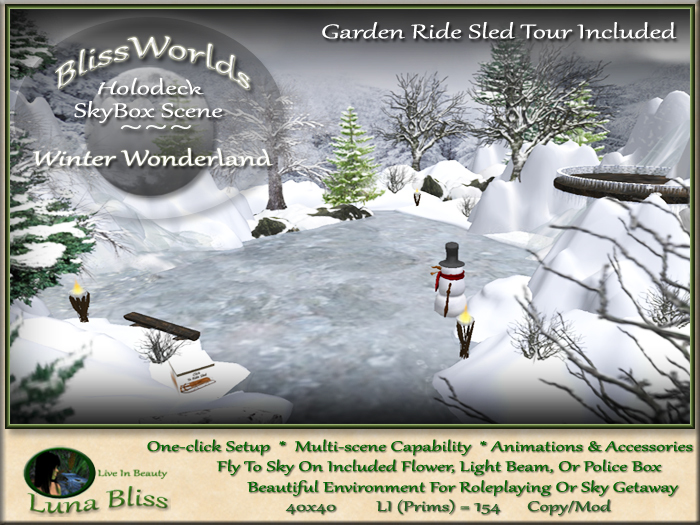 BlissWorlds Winter Wonderland Skybox - With Guided Sled Ride & Animations