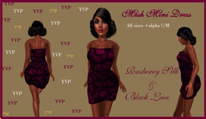 Mersh Mini Dress, Black Lace & Rasberry Silk