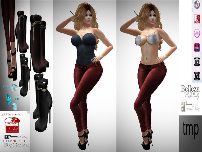 FIRU_BRIONY CORSET TOP AND JEANS FITMESH RED