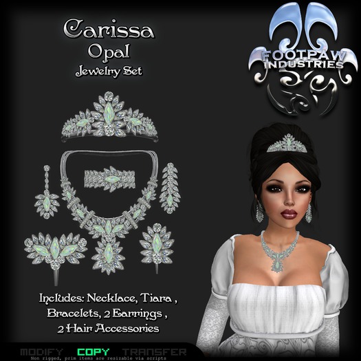 [FPI] Carissa Opal - Elegant Jewelry set: Necklace, Tiara, Bracelets, Earrings, Hair Sticks