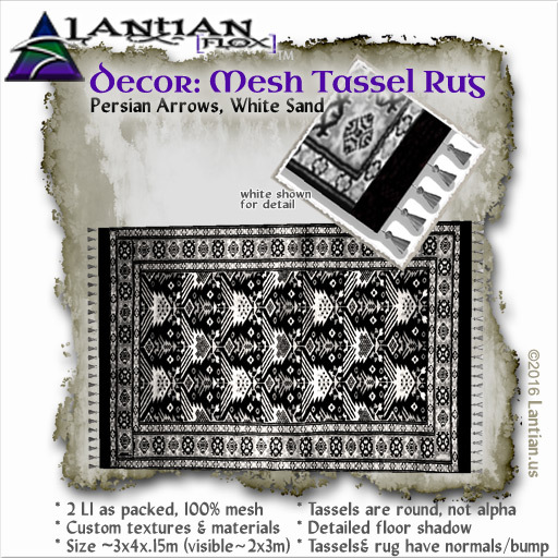 ~L/Fx~Mesh Tassel Rug - Persian Arrows, White Sand MCtbox