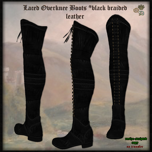 Laced Overknee Boots *black braided leather 