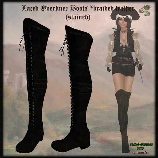 Laced Overknee Boots *braided leather (stained) 