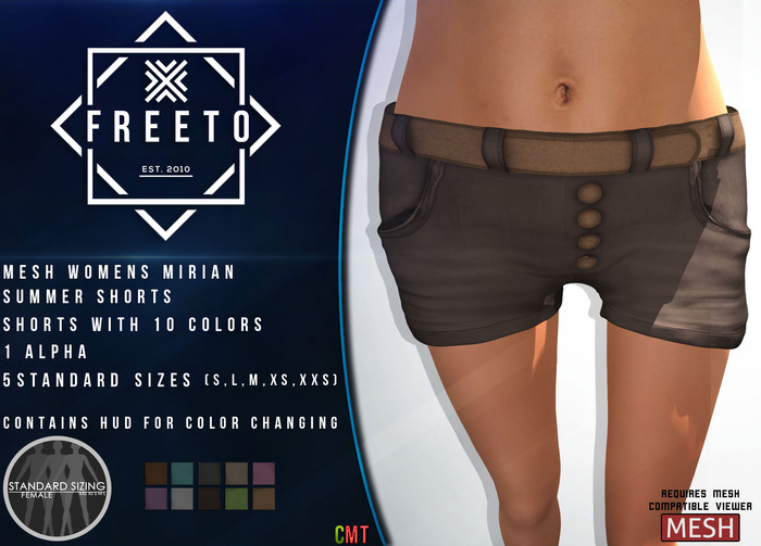 FREETO EST. 2010 - MESH Womens MIRIAN Summer ShortS w/HUD