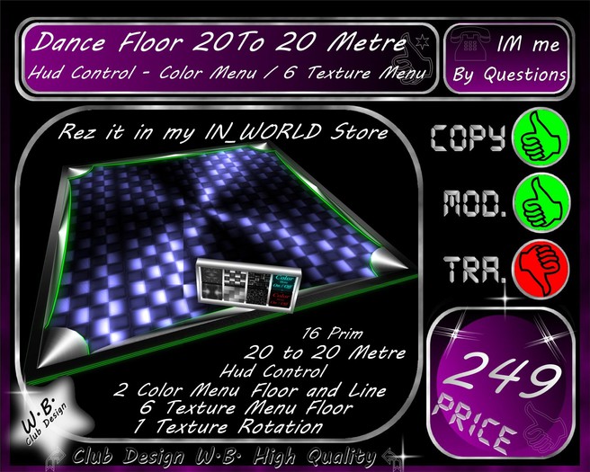 *Dance Floor*Hud Control / 2 Color 6 Texture Menu*20 to 20 M.*