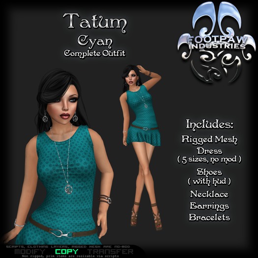 [FPI] Tatum Cyan - Complete Dress Outfit with Jewelry - Necklace, Earrings, Bracelets & Shoes