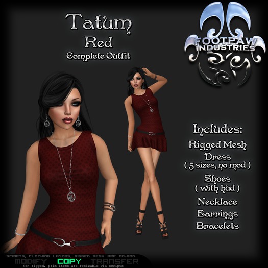 Second Life Marketplace - [FPI] Tatum Red - Complete Dress Outfit with  Jewelry - Necklace, Earrings, Bracelets & Shoes