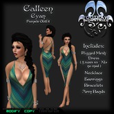 [FPI] Calleen Cyan - Complete Outfit with Jewelry - Slit Dress / Camisk, Necklace, Arm Bands, Bracelets, Earrings