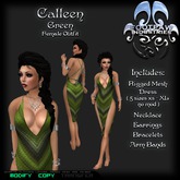 [FPI] Calleen Green - Complete Outfit with Jewelry - Slit Dress / Camisk, Necklace, Arm Bands, Bracelets, Earrings