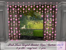 NEW! Pink Heart Crystal Beaded Opened Curtian 3 pc Set