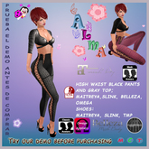 high waist black pantsand gray top