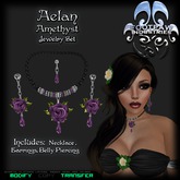 [FPI] Aelan Amethyst - Lovely Rose & Gemstone Drop Jewelry Set with Necklace, Earrings & Belly Piercing