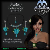 [FPI] Aelan Aquamarine - Lovely Rose & Gemstone Drop Jewelry Set with Necklace, Earrings & Belly Piercing