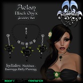 [FPI] Aelan Black Onyx - Lovely Rose & Gemstone Drop Jewelry Set with Necklace, Earrings & Belly Piercing