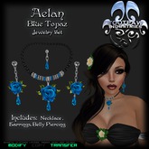 [FPI] Aelan Blue Topaz - Lovely Rose & Gemstone Drop Jewelry Set with Necklace, Earrings & Belly Piercing