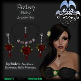 [FPI] Aelan Ruby - Lovely Rose & Gemstone Drop Jewelry Set with Necklace, Earrings & Belly Piercing