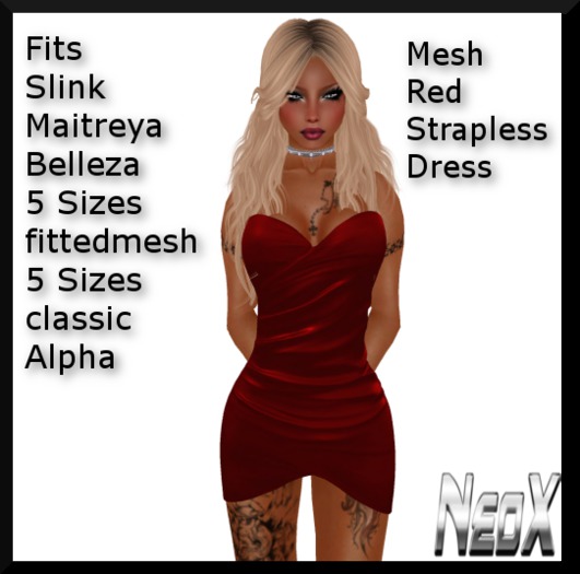 MESH RED STRAPLESS DRESS