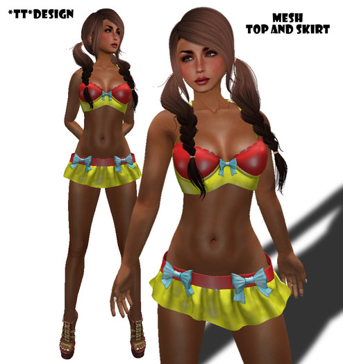 *TT* Mesh top+skirt with bow yellow+red