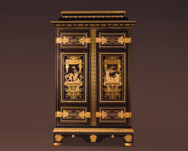 Grand Antique Wardrobe with Brass Inlay