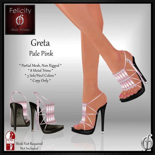 SALE *Felicity* Greta Stilettos Sandals - Pale Pink High Heel Shoes (8 Metal Trim, 3 Sole/Heel Colors) for Slink High