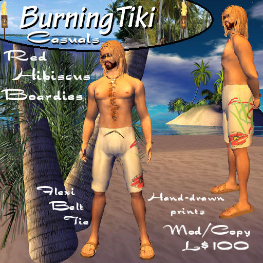 Burning Tiki Red Hibiscus Boardies