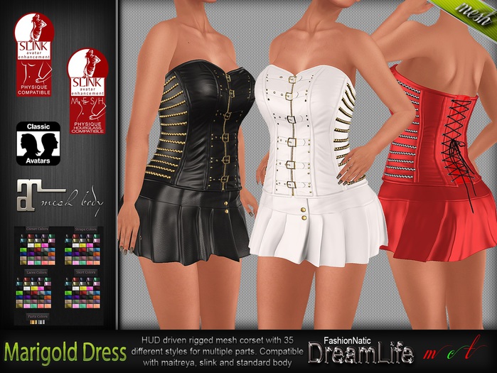 Marigold Dress* Rigged Mesh (HUD Driven)*DreamLife - FashionNatic*