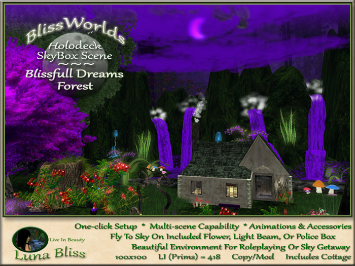 BlissWorlds Blissful Dreams Forest Skybox With Cottage - Interactive Garden & Home Sky Box