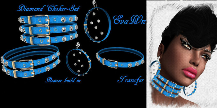 EvaWn Leather Chocker Collection SILVER-BLUE