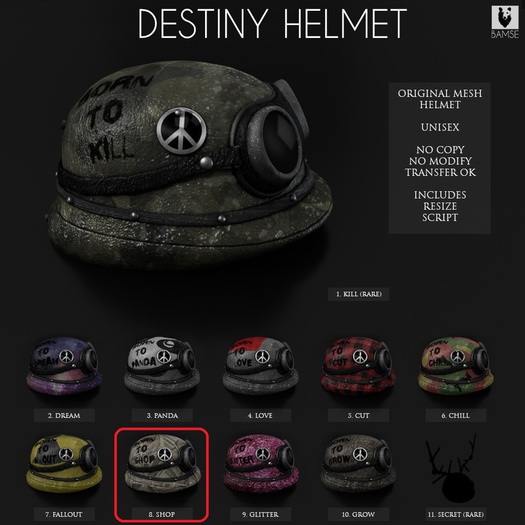 8. :BAMSE: Destiny Helmet - Born To Shop