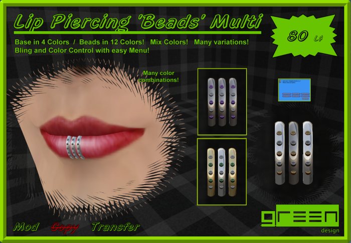 ●GD● Lip Piercing 'Beads' Triple Multi Color [Mix Colors]